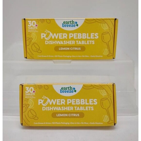 Earth Breeze Power Pebbles Dishwasher Tablets Lemon Citrus 2 Boxes 60 Tablets - Picture 1 of 5